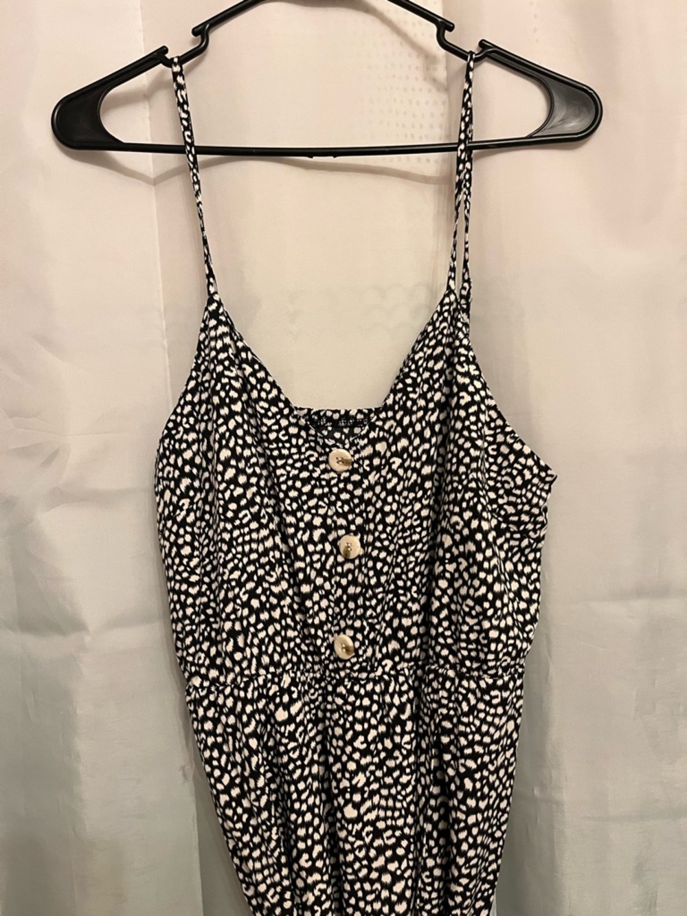 Black and White Spotted Cami Jumpsuit with Button Front